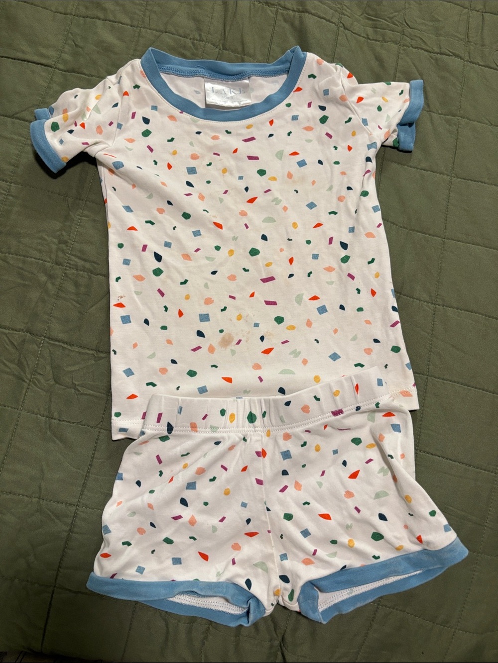 Lake Pajamas Kids 3T White Confetti Short Pajama Set with Blue Trim